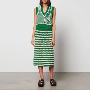 Baum und pferdgarten Green and White Striped crochet midi Skirt NWT size S
